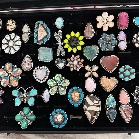 Sterling Silver 925 Multicolor Tie Dye stone Butterfly Ring - Picture 8 of 8